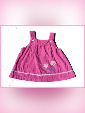 VTG 1980s Cradle Togs Pink Corduroy Embroidered Floral Jumper Dress 6-12M Girl